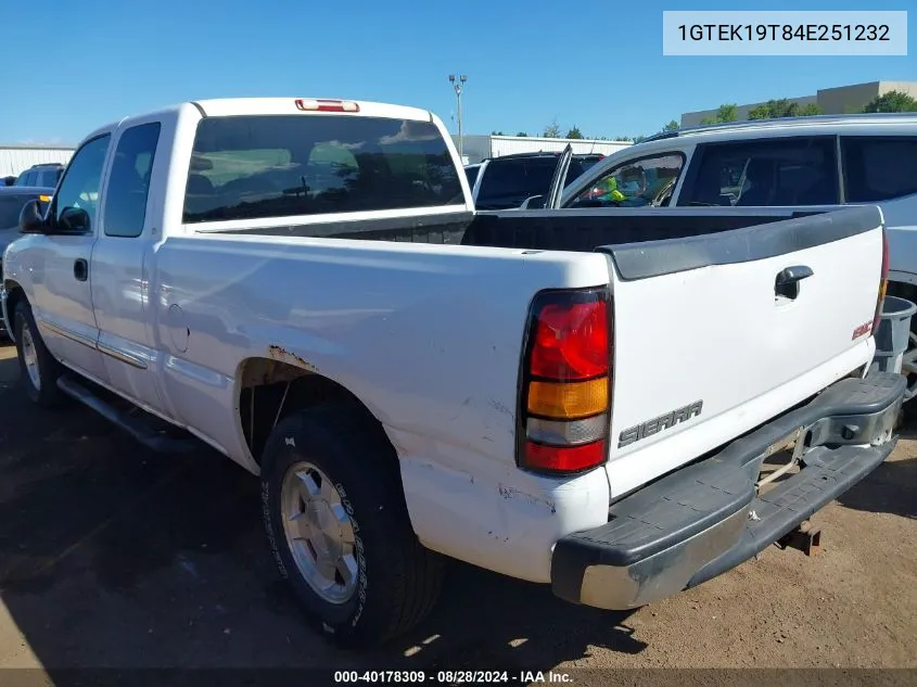 2004 GMC Sierra 1500 Sle VIN: 1GTEK19T84E251232 Lot: 40613099