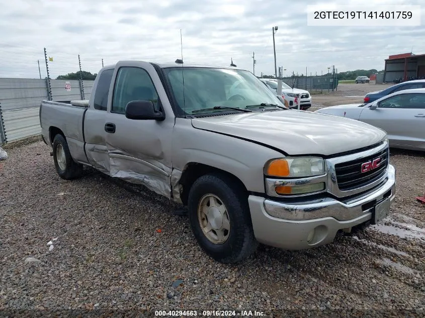 2004 GMC Sierra 1500 Sle VIN: 2GTEC19T141401759 Lot: 40294663