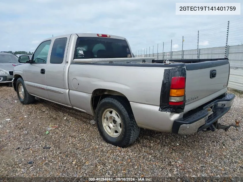 2004 GMC Sierra 1500 Sle VIN: 2GTEC19T141401759 Lot: 40294663