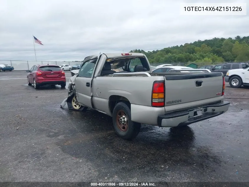 2004 GMC Sierra 1500 Work Truck VIN: 1GTEC14X64Z151226 Lot: 40311886