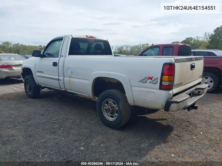 2004 GMC Sierra 2500Hd Sle VIN: 1GTHK24U64E154551 Lot: 40366246