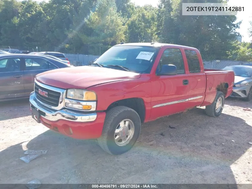 2004 GMC Sierra 1500 Sle VIN: 2GTEK19T241142881 Lot: 40456791