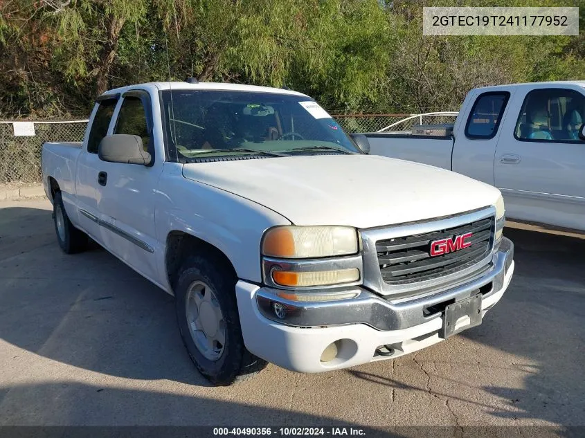 2004 GMC Sierra 1500 Sle VIN: 2GTEC19T241177952 Lot: 40490356