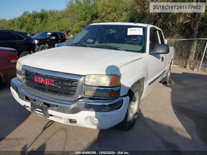 2004 GMC Sierra 1500 Sle VIN: 2GTEC19T241177952 Lot: 40490356