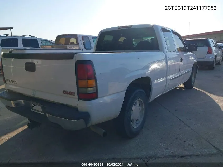 2004 GMC Sierra 1500 Sle VIN: 2GTEC19T241177952 Lot: 40490356