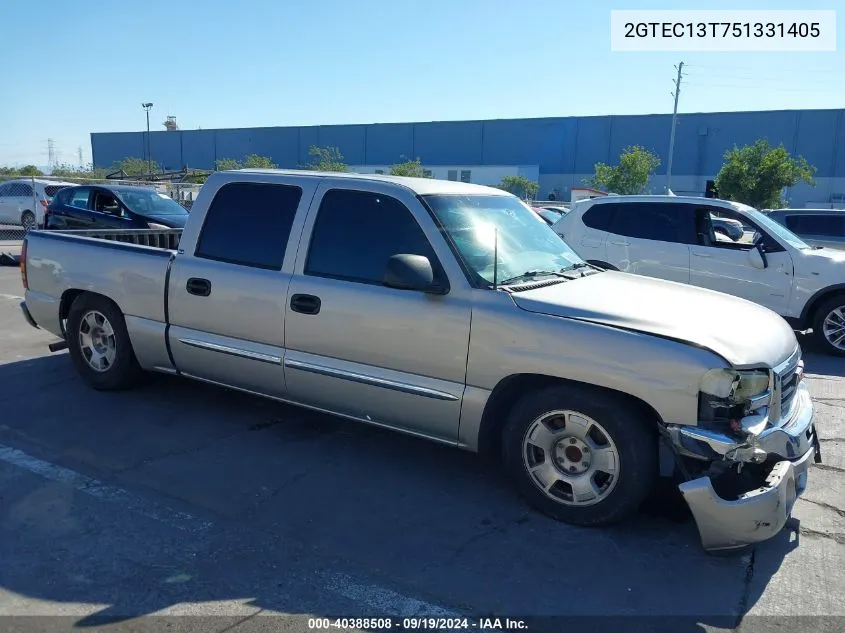 2005 GMC Sierra 1500 Sle VIN: 2GTEC13T751331405 Lot: 40388508