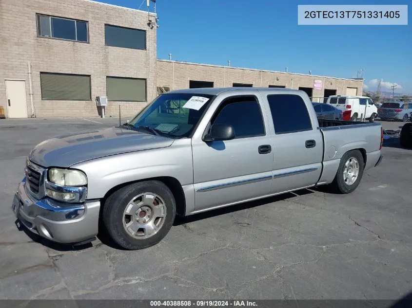 2005 GMC Sierra 1500 Sle VIN: 2GTEC13T751331405 Lot: 40388508