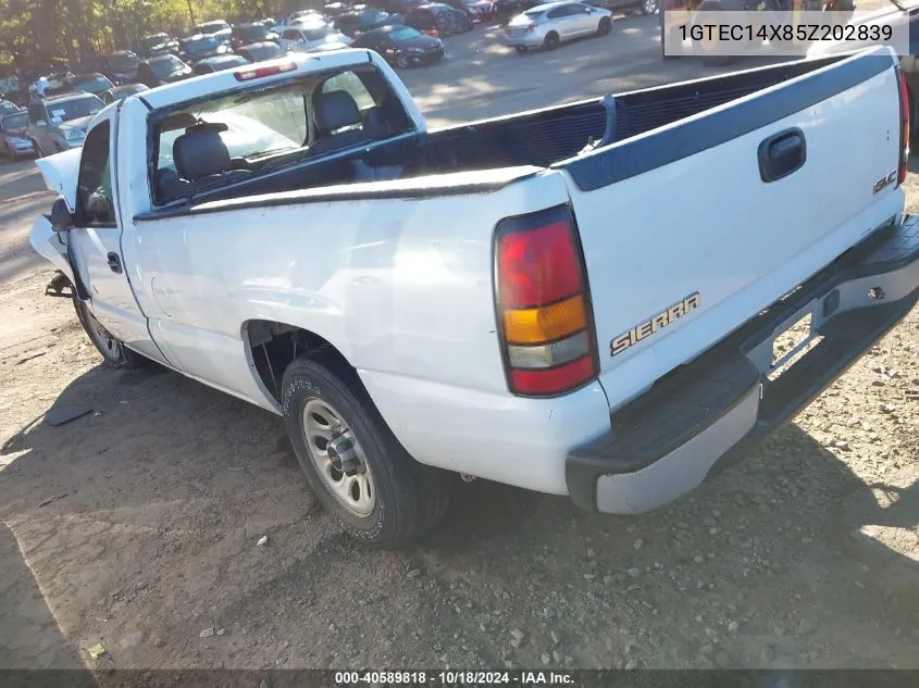 2005 GMC Sierra 1500 Work Truck VIN: 1GTEC14X85Z202839 Lot: 40589818