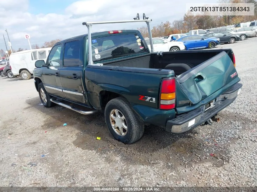 2005 GMC Sierra 1500 Sle VIN: 2GTEK13T851384343 Lot: 40688288