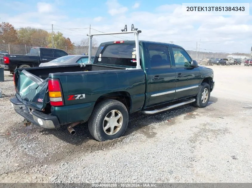 2005 GMC Sierra 1500 Sle VIN: 2GTEK13T851384343 Lot: 40688288