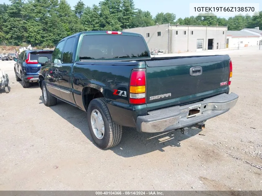 2006 GMC Sierra 1500 Slt VIN: 1GTEK19T66Z138570 Lot: 40104366