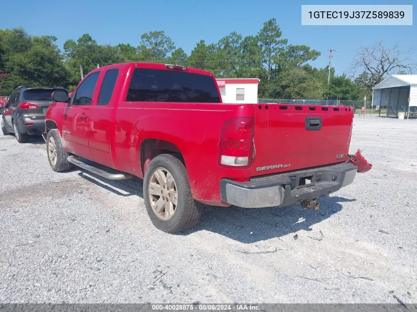 2007 GMC Sierra 1500 Slt VIN: 1GTEC19J37Z589839 Lot: 40028875