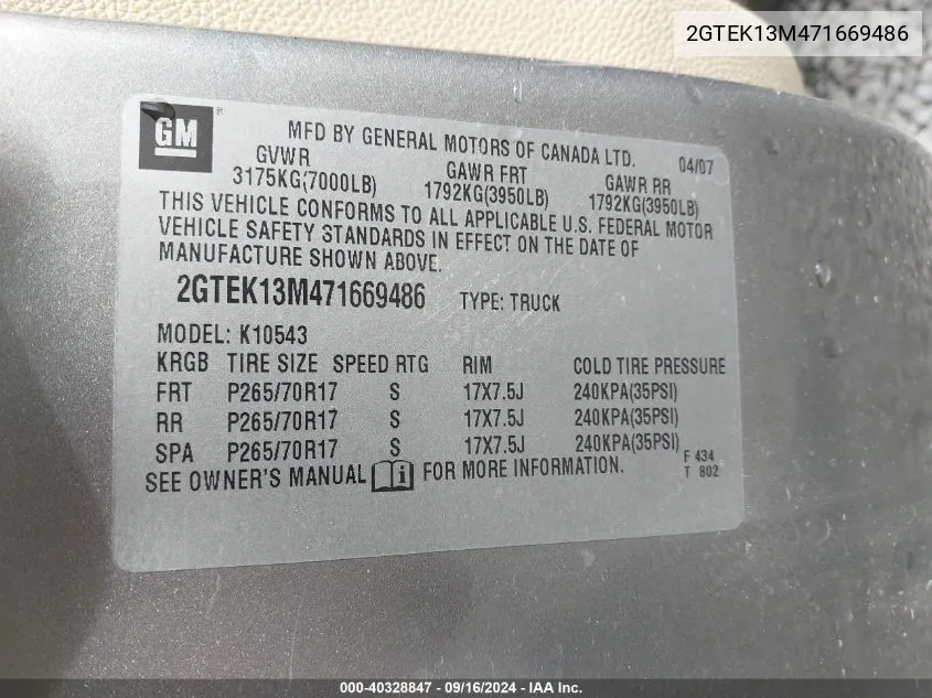 2GTEK13M471669486 2007 GMC Sierra 1500 Slt