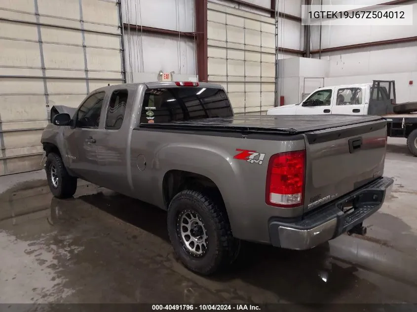 2007 GMC Sierra 1500 Sle1 VIN: 1GTEK19J67Z504012 Lot: 40491796