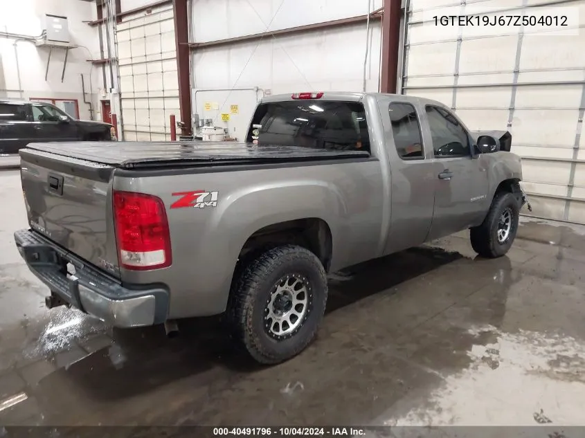 2007 GMC Sierra 1500 Sle1 VIN: 1GTEK19J67Z504012 Lot: 40491796