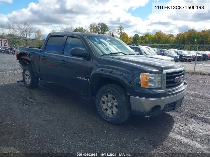 2007 GMC Sierra 1500 Sle1 VIN: 2GTEK13C871600193 Lot: 40603963