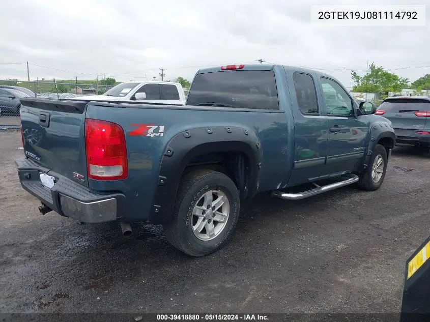 2008 GMC Sierra 1500 Sle1 VIN: 2GTEK19J081114792 Lot: 39418880