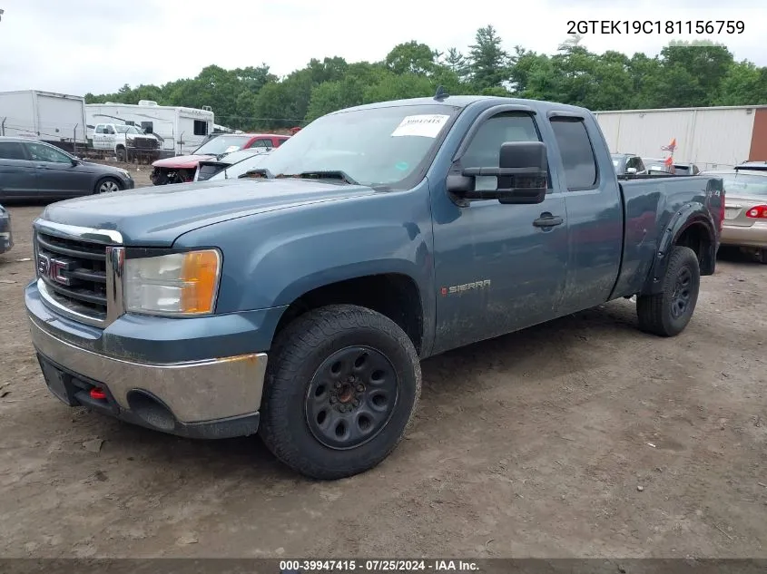 2008 GMC Sierra 1500 Sle1 VIN: 2GTEK19C181156759 Lot: 39947415