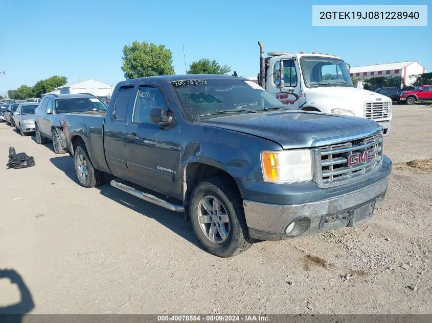 2008 GMC Sierra 1500 Sle1 VIN: 2GTEK19J081228940 Lot: 40078554