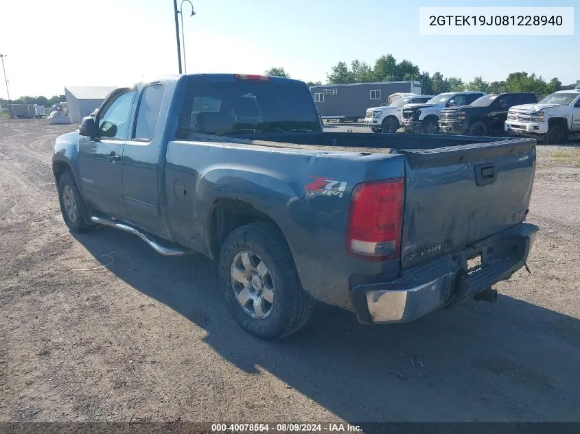 2008 GMC Sierra 1500 Sle1 VIN: 2GTEK19J081228940 Lot: 40078554