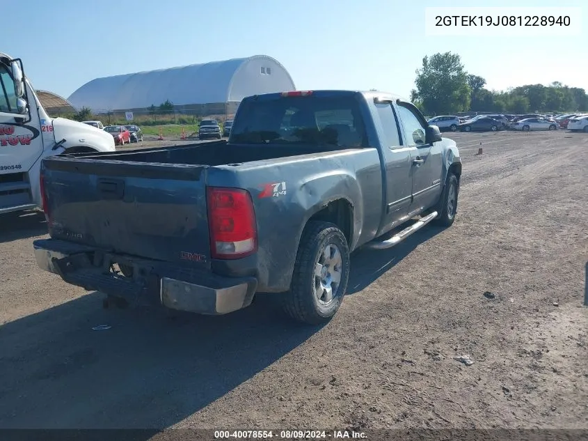 2008 GMC Sierra 1500 Sle1 VIN: 2GTEK19J081228940 Lot: 40078554