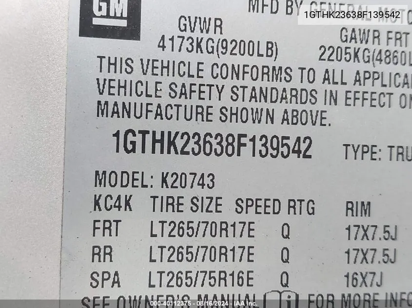 1GTHK23638F139542 2008 GMC Sierra 2500Hd Slt