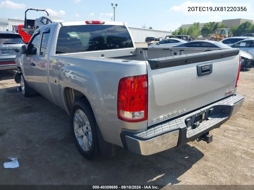 2008 GMC Sierra 1500 Sle1 VIN: 2GTEC19JX81220356 Lot: 40309695