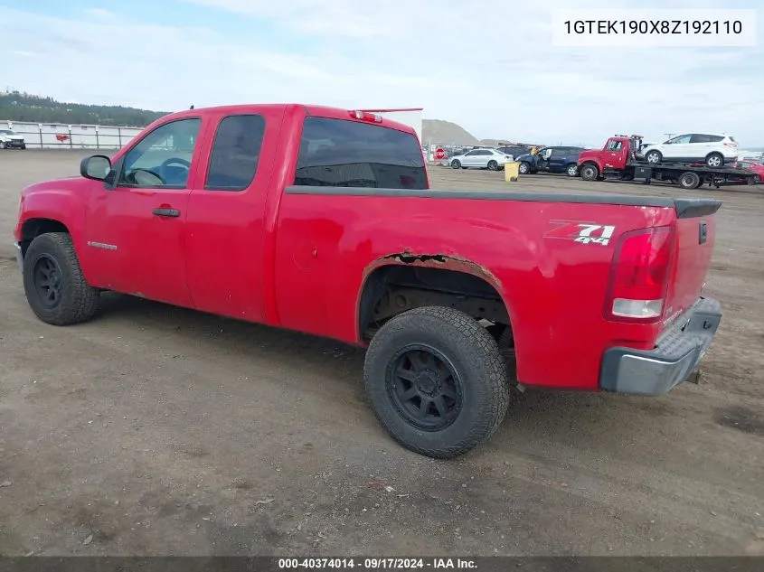 2008 GMC Sierra 1500 Sl/Sle1/Sle2/Slt/Work Truck VIN: 1GTEK190X8Z192110 Lot: 40374014