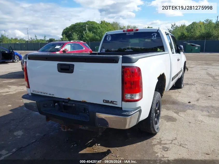 2008 GMC Sierra 1500 Sle1 VIN: 2GTEK19J281275998 Lot: 40425147