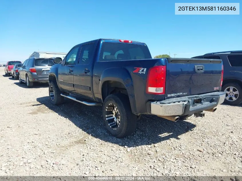 2008 GMC Sierra 1500 Slt VIN: 2GTEK13M581160346 Lot: 40446618