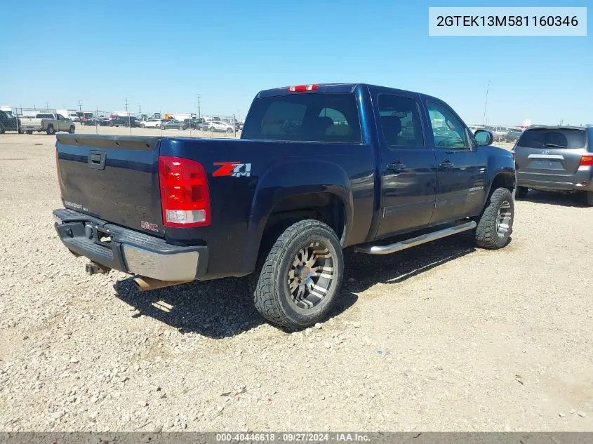 2008 GMC Sierra 1500 Slt VIN: 2GTEK13M581160346 Lot: 40446618