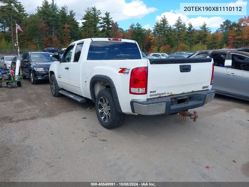 2008 GMC Sierra 1500 Sle1 VIN: 2GTEK190X81110112 Lot: 40549991