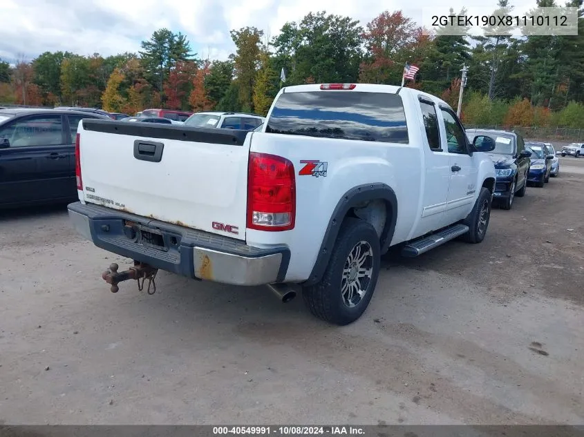 2008 GMC Sierra 1500 Sle1 VIN: 2GTEK190X81110112 Lot: 40549991