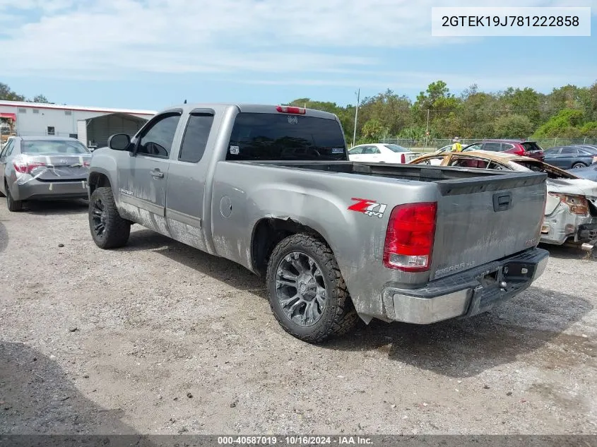 2008 GMC Sierra 1500 Sle1 VIN: 2GTEK19J781222858 Lot: 40587019