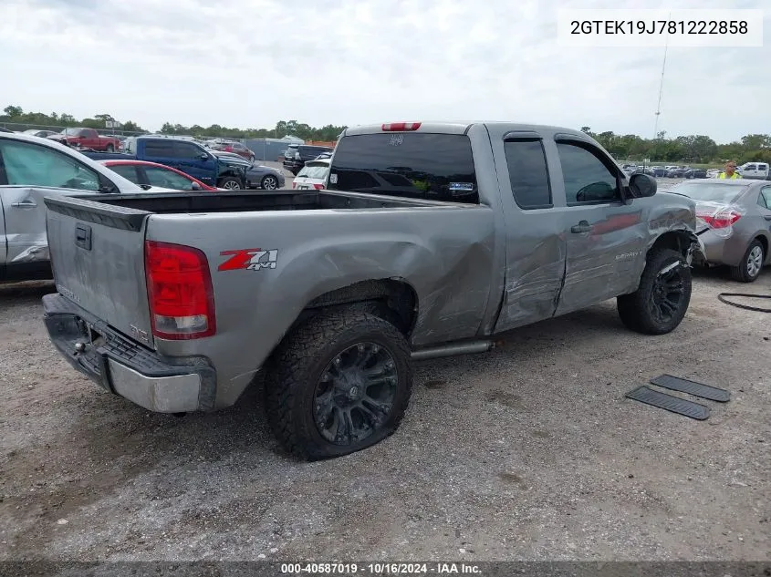 2008 GMC Sierra 1500 Sle1 VIN: 2GTEK19J781222858 Lot: 40587019