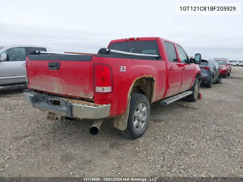 2011 GMC Sierra 2500Hd VIN: 1GT121C81BF205929 Lot: 12115658