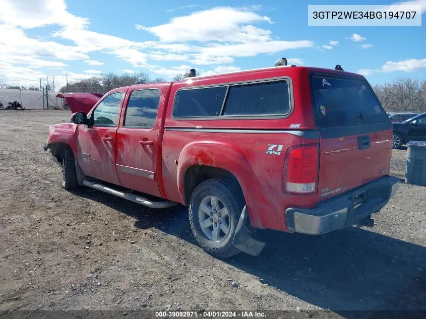 2011 GMC Sierra 1500 Slt VIN: 3GTP2WE34BG194707 Lot: 39092971