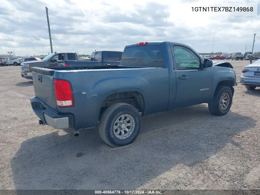 2011 GMC Sierra 1500 Work Truck VIN: 1GTN1TEX7BZ149868 Lot: 40564776