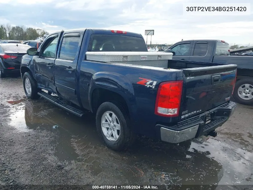 2011 GMC Sierra K1500 Sle VIN: 3GTP2VE34BG251420 Lot: 40759141