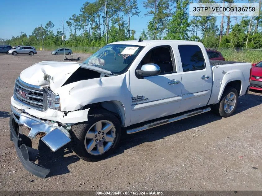 2012 GMC Sierra 1500 Sle VIN: 3GTP1VE00CG136758 Lot: 39429647