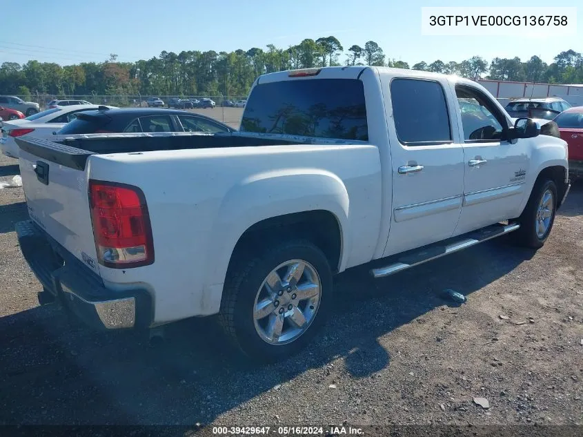 2012 GMC Sierra 1500 Sle VIN: 3GTP1VE00CG136758 Lot: 39429647