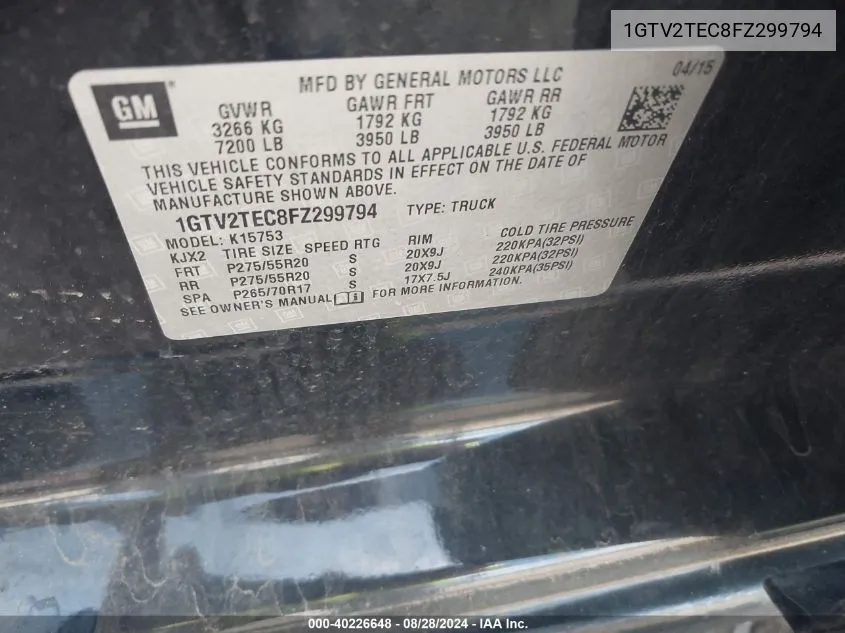 1GTV2TEC8FZ299794 2015 GMC Sierra 1500