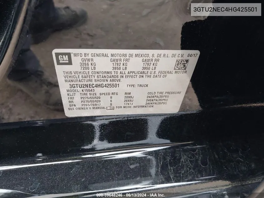 3GTU2NEC4HG425501 2017 GMC Sierra 1500 Slt