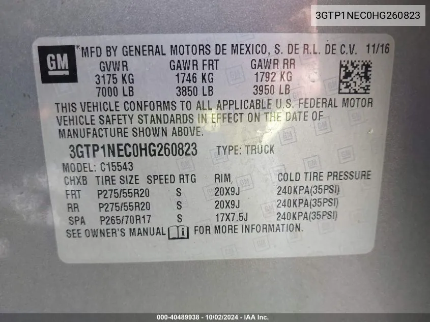 3GTP1NEC0HG260823 2017 GMC Sierra 1500 Slt