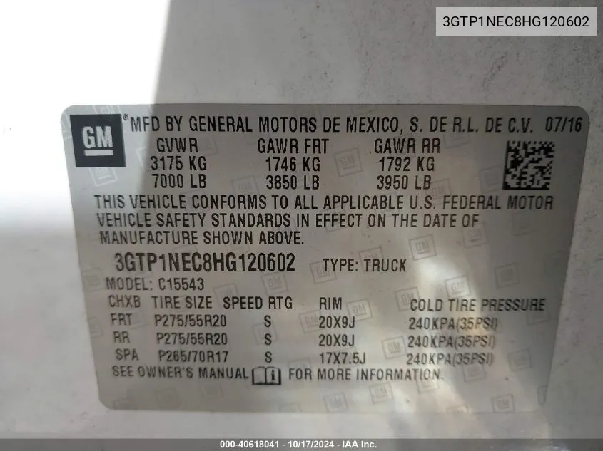 3GTP1NEC8HG120602 2017 GMC Sierra 1500 C1500 Slt