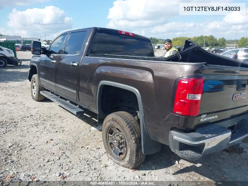 2018 GMC Sierra 2500Hd Slt VIN: 1GT12TEY8JF143033 Lot: 40436451