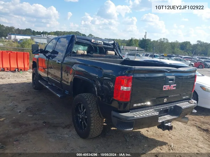 2018 GMC Sierra 2500Hd Denali VIN: 1GT12UEY2JF102922 Lot: 40534296