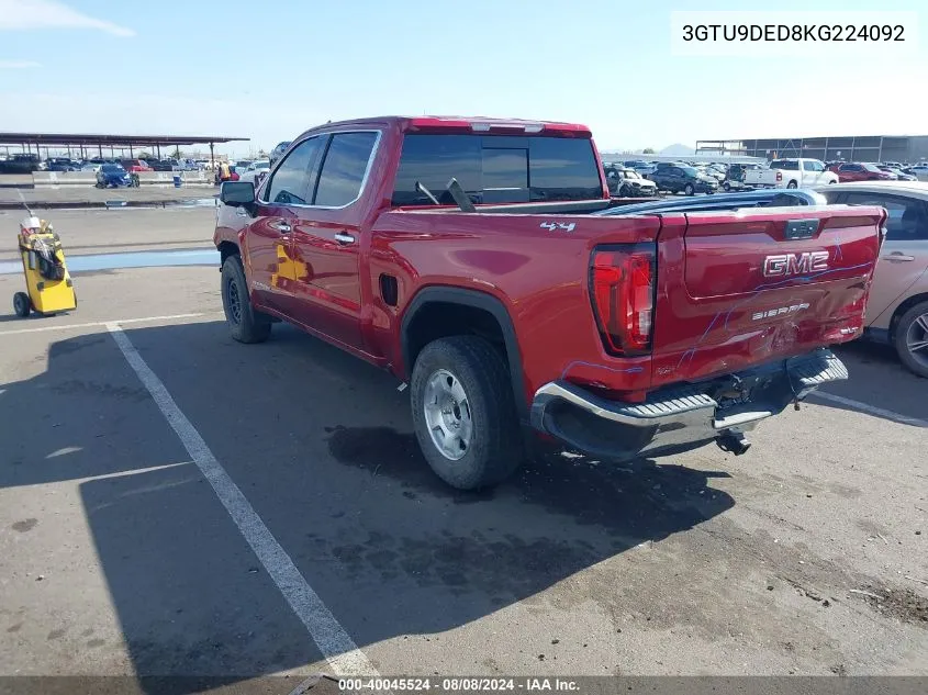 2019 GMC Sierra 1500 Slt VIN: 3GTU9DED8KG224092 Lot: 40045524