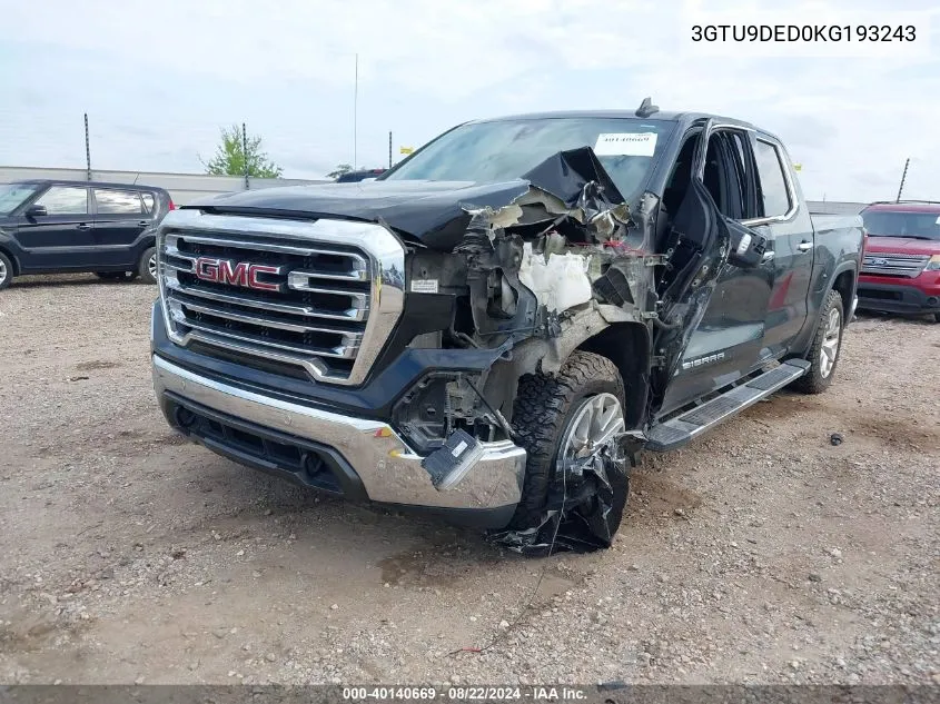 2019 GMC Sierra 1500 Slt VIN: 3GTU9DED0KG193243 Lot: 40140669