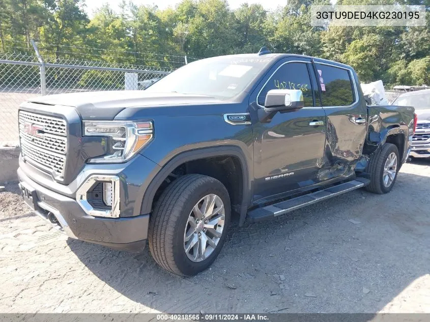 2019 GMC Sierra 1500 K1500 Slt VIN: 3GTU9DED4KG230195 Lot: 40218565